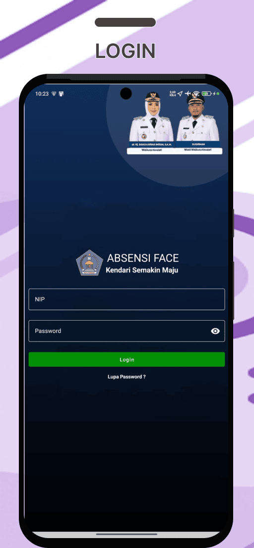 Halaman login aplikasi Absensi Face — verifikasi akun pegawai